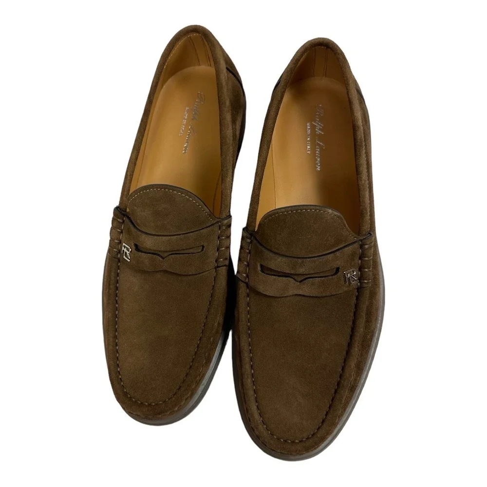 Ralph Lauren Purple Label Begley Brown Calf Suede Mens Penny Loafer 7.5 D NWB